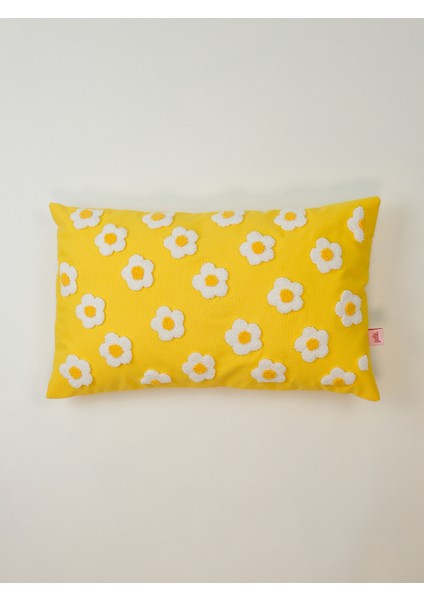 Papatya Dikdörtgen Punch Kırlent Kılıfı - Sarı