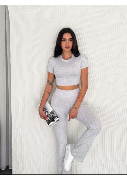 Kadın Penye Crop Tayt Ikili Takım