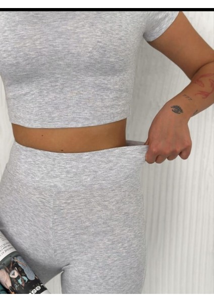 Kadın Penye Crop Tayt Ikili Takım modelleri