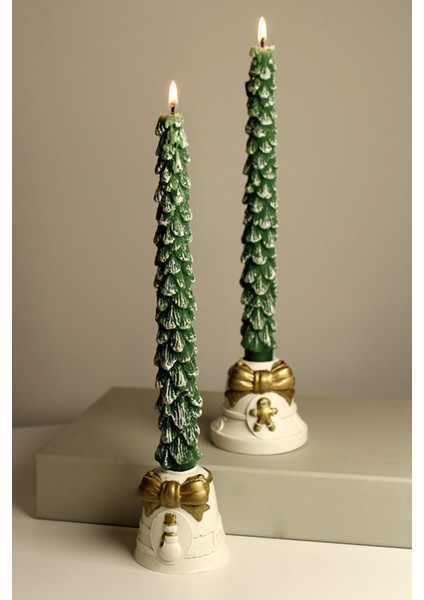 Ikili (2'li) Beton Yılbaşı / Noel Temalı Şamdan Seti (Kardan Adam+ Kurabiye Adam)