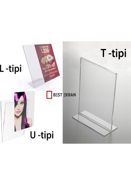 A5 T-Tipi Dikey 15x21 cm Şeffaf Föylük Pleksi Fiyatlık Menü Broşürlük Etiketlik Kafe Restorant Beyaz eşya mobilya mağazaları için sunum sehpası