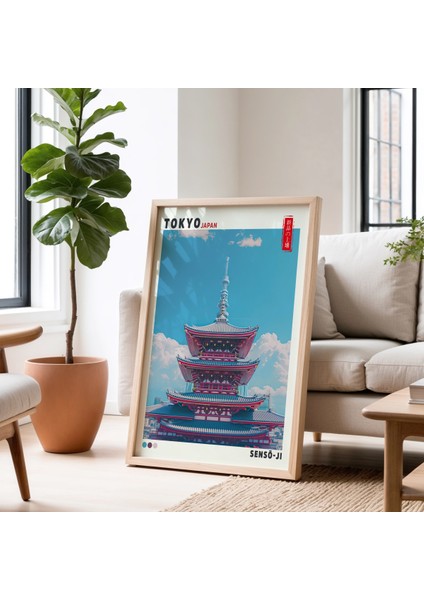 Tokyo Skytree ve Senso-Ji Tapınağı Doğal Ahşap Çerçeveli Duvar Tablosu fiyatları