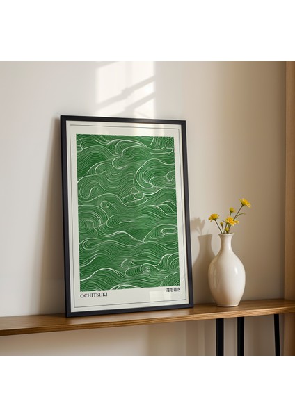 Yeşil Tonlarda Japandi Iskandinav Sanatı Doğal Ahşap Çerçeveli Duvar Tablosu fiyatları