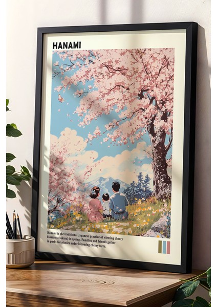 Hanami Minimalist Japon Estetiği Duvar Sanatı Vintage Doğal Ahşap Çerçeveli tablo