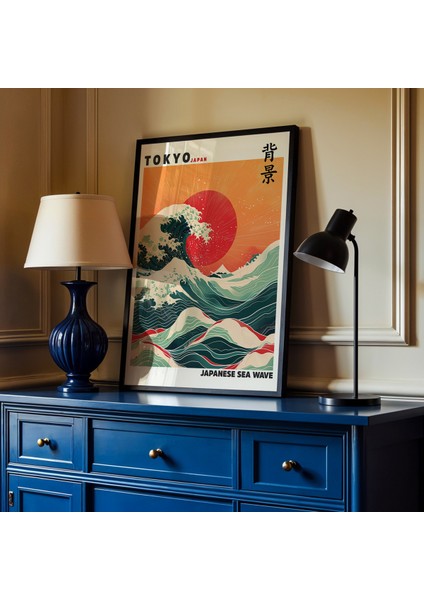 Katsushika Hokusai Japon Deniz Dalgası Japandi Duvar sanatı Doğal Ahşap Çerçeveli tablo fiyatları