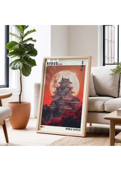 Dolunay Beyaz Balıkçıl Kalesi Japon Estetiği Duvar Sanatı Vintage Doğal Ahşap Çerçeveli tablo fiyatları