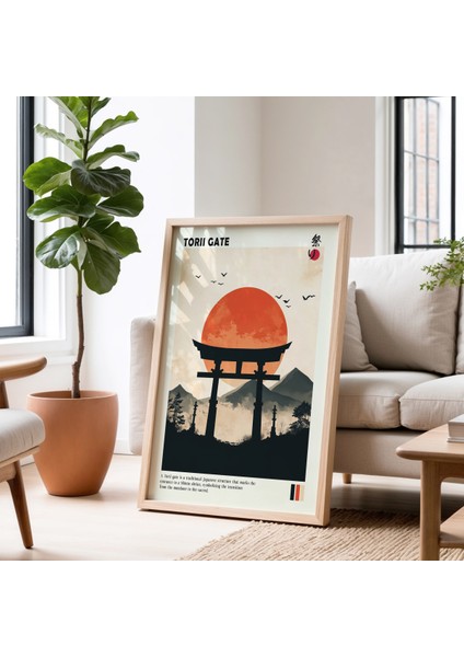 Torii Kapısı ve Gün Batımı Doğal Ahşap Çerçeveli Duvar Tablosu fiyatları