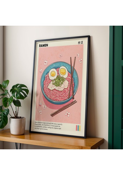 Japon Ramen Illüstrasyonu Doğal Ahşap Çerçeveli Duvar Tablosu fiyatları