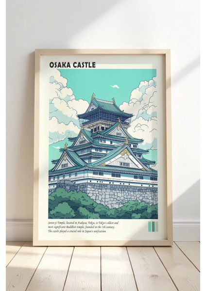 Osaka Kalesi Japon Geleneksel Mimari Doğal Ahşap Çerçeveli duvar tablosu