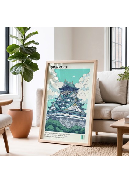 Osaka Kalesi Japon Geleneksel Mimari Doğal Ahşap Çerçeveli duvar tablosu