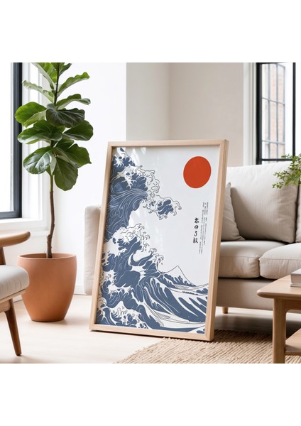 Minimalist ve Modern Çağdaş Sanatı Japandi Konsept Büyük Dalga doğal Ahşap Çerçeveli tablo fiyatları