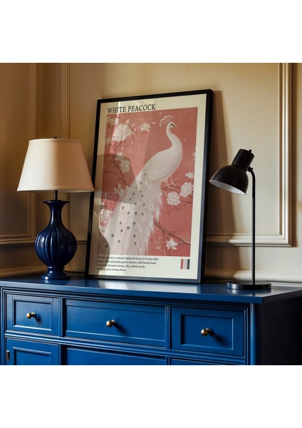 Beyaz Tavus Kuşu ve Çiçekler Doğal Ahşap Çerçeveli Duvar Tablosu fiyatları