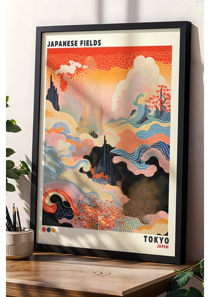 Tokyo Japon Dalgaları ve Dağları Modern Soyut Sanat Doğal Ahşap Çerçeveli duvar tablosu