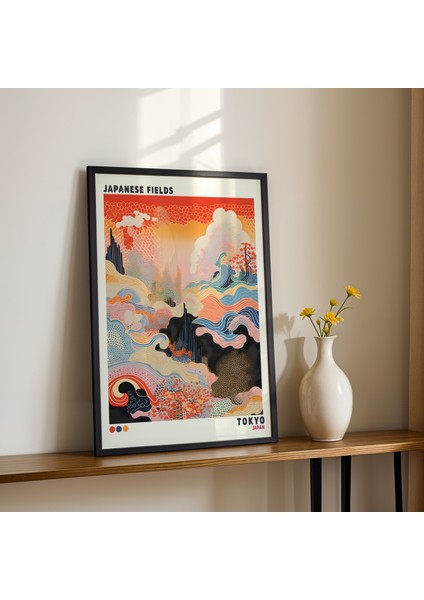 Tokyo Japon Dalgaları ve Dağları Modern Soyut Sanat Doğal Ahşap Çerçeveli duvar tablosu fiyatları