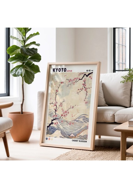 Kiraz Çiçeği Kyoto Sakura Büyük Dalga Japon Minimalist Doğal Ahşap çerçeveli tablo fiyatları