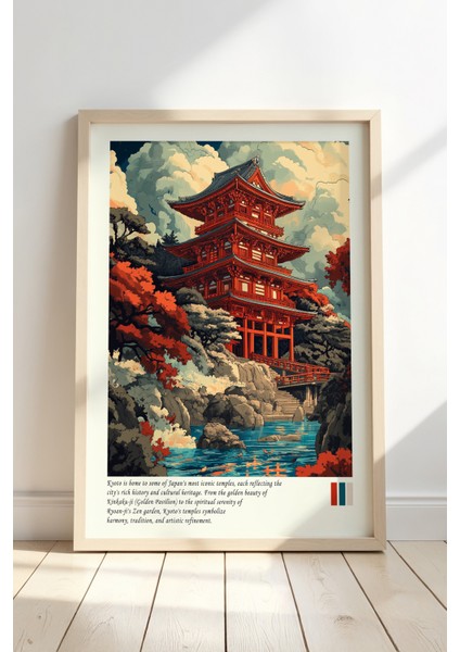 Kyoto Tapınak Manzarası Doğal Ahşap Çerçeveli Duvar Tablosu