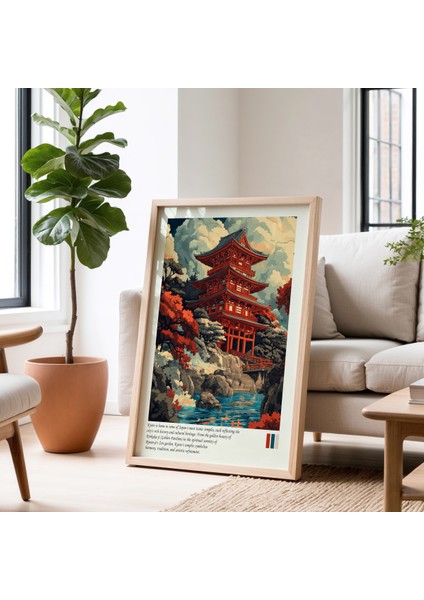 Kyoto Tapınak Manzarası Doğal Ahşap Çerçeveli Duvar Tablosu fiyatları