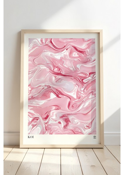 Pastel Pembe Tonlarda Soyut Dalga Desenli Japandi Ahşap Duvar Tablosu