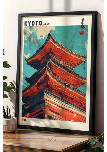 Kyoto Kiyomizu Tapınağı Japon Sanatı Doğal Ahşap Çerçeveli Duvar tablosu