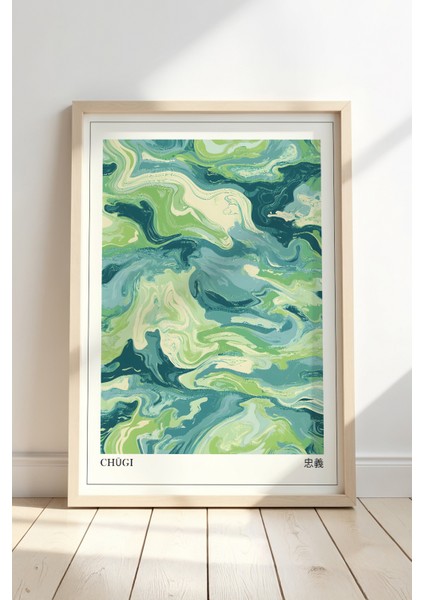 Yeşil Tonlarda Japon Sanatından Ilham Alan Ahşap Duvar Tablosu