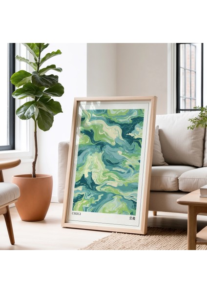 Yeşil Tonlarda Japon Sanatından Ilham Alan Ahşap Duvar Tablosu fiyatları