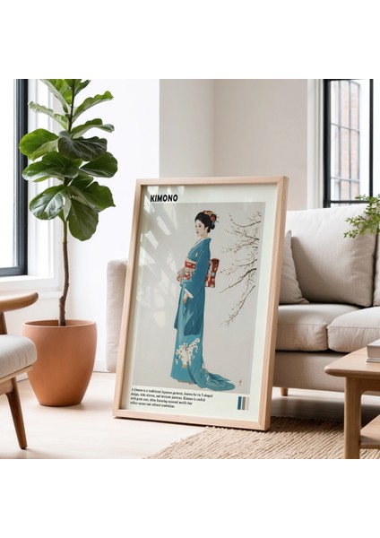 Kimono Giyen Geisha ve Sakura Geleneksel Japon Kültürü Doğal Ahşap çerçeveli tablo fiyatları