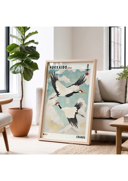 Hokkaido Kırmızı Taçlı Turnalar Japon Duvar Sanatı Vintage Doğal Ahşap Çerçeveli tablo fiyatları