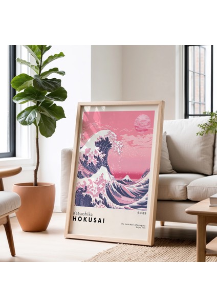 Katsushika Hokusa Büyük Dalga Iı Minimalist Japon Vintage Doğal Ahşap Çerçeveli tablo fiyatları