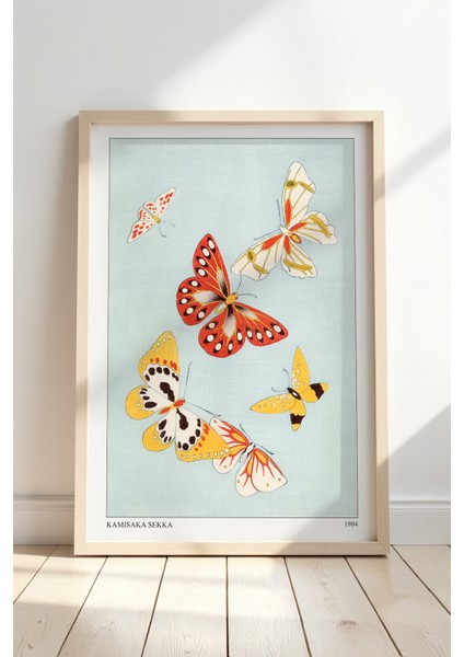 Sekka Kelebekler Rimpa Sanatı Zarif Minimalist Japon duvar sanatı