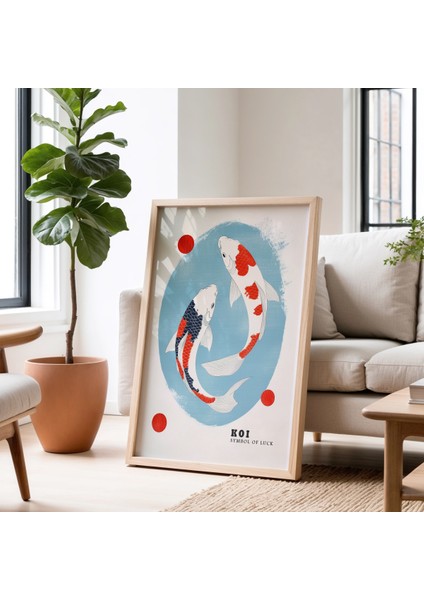 Sakinlik ve Akış: Koi Balıkları Modern Zen Sanatı Denge Doğal Ahşap çerçeveli tablo fiyatları