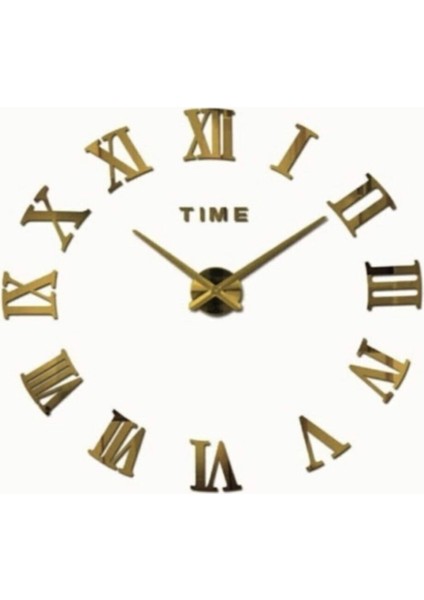 3D Ayna Roma Rakamlı Dekoratif Büyük Duvar Saati