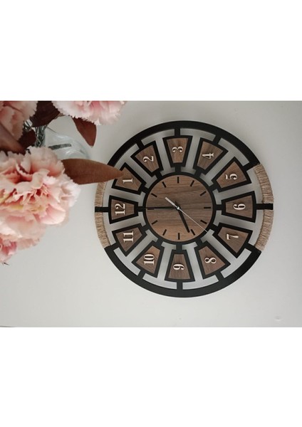 Halatlı Ahşap Sessiz Duvar Saati Demonte Değildir -5 mm Kalınlık fiyatları
