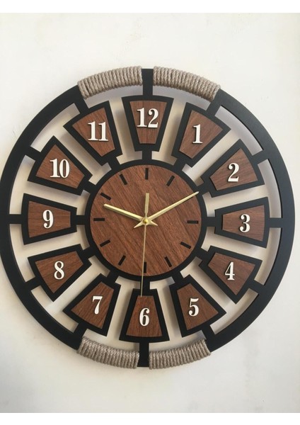 Halatlı Ahşap Sessiz Duvar Saati Demonte Değildir -5 mm Kalınlık modelleri
