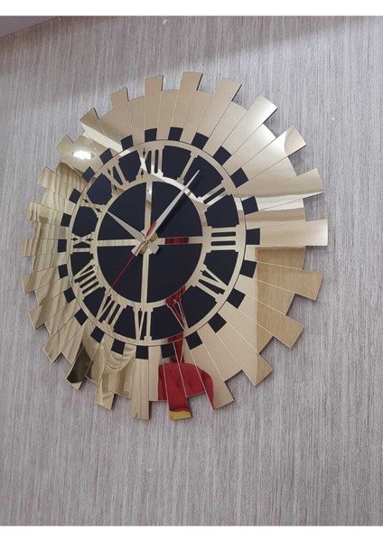 Aynalı Altın Sarısı Güneş Duvar Saati Lüks Aynalı Pleksi Roma Rakamlı 40X40 cm Ev ve Ofis Dekoru fiyatları