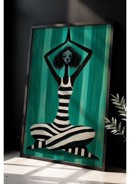 Poddle Köpek Yoga Figürü – Minimalist Meditasyon Doğal Ahşap Çerçeveli Duvar Tablosu