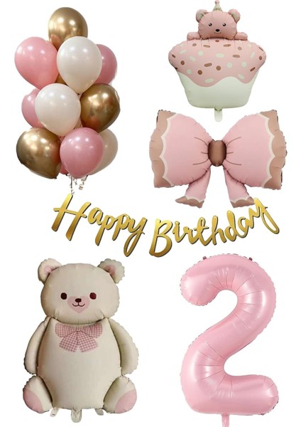 Yaş Retro Ayıcık Temalı Kız Bebek Konsept Doğum Günü Seti