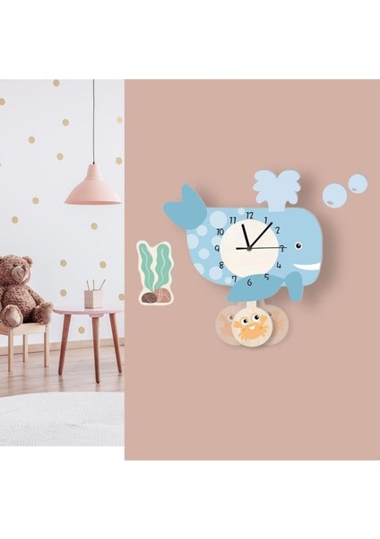 Sallanan Sarkaçlı Balina Desenli Çocuk Odası Duvar Saati