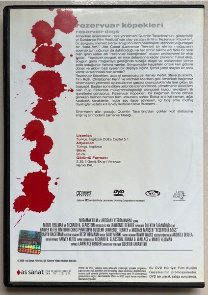 Reservoir Dogs (Rezervuar Köpekleri) DVD (Orjinal Dönem Baskı)