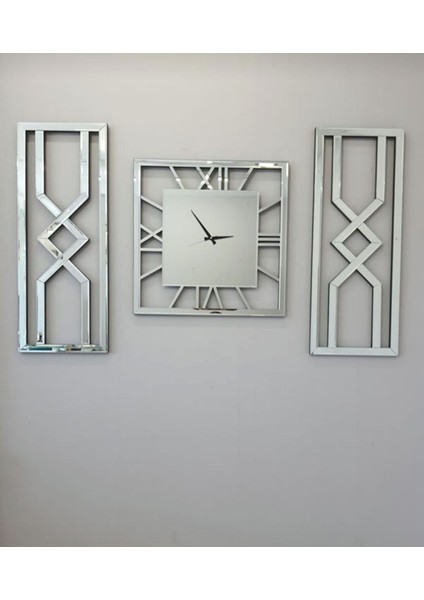 Dekoratif 3 Lü Set Pleksi Aynalı Şık Duvar Saati ve Dekoru fiyatları