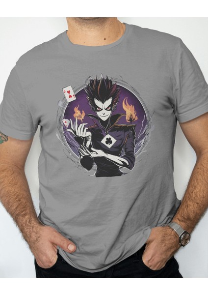 Karanlık Anime Karakter Baskılı Erkek Tişört – Güçlü ve Gizemli Stil! 🔥🃏