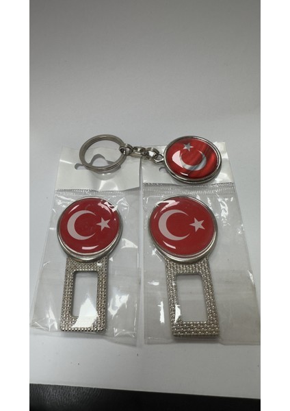 Türk Bayraklı Üniversal Ikaz Ses Metal Toka 2 Adet Çift Yönlüdür ve Anahtarlık 1 Adet