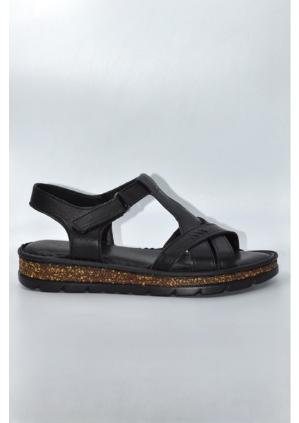 Kadın Siyah Bantlı Deri Comfort Sandalet ve Ayakkabı - ( DRN-443 )