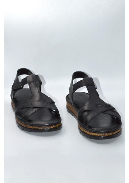 Kadın Siyah Bantlı Deri Comfort Sandalet ve Ayakkabı - ( DRN-443 )
