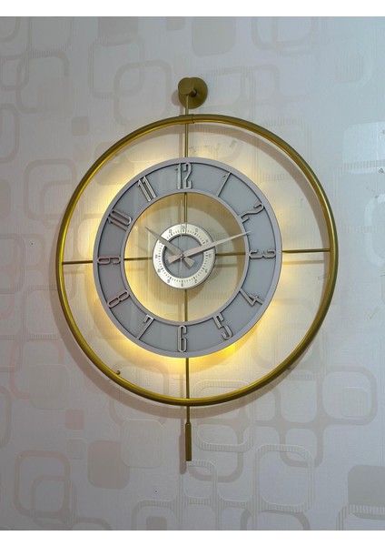 Metal Camlı Duvar Saati (60X80 cm Büyük Boy) Işıklı Gerçek Cam Duvar Saati Modern Tasarım