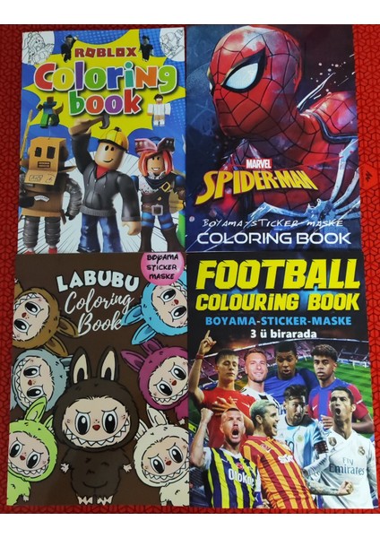 4 Adet Stickerli Boyama Kitabı (Roblox'/örümcek Ad./labubu'/futbol' Figürlü)