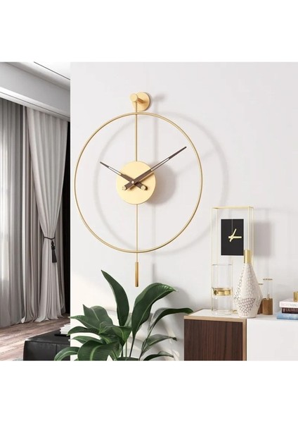 (Büyük Boy 50CM) Gold Tiktok Quartz Mekanizmalı (Ceviz 35 cm Akrep Yelkovan) Modern Duvar Saati