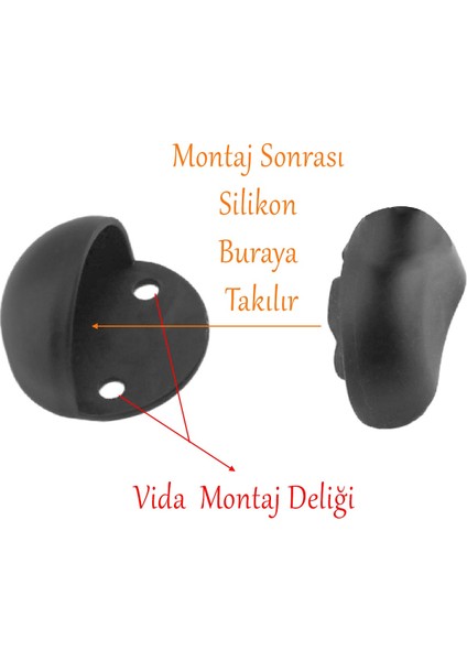 Kapı Stoperi Silikonlu Yarımay Tamponu Vidalı Metal Kapı Stopu Durdurucu Tutucu Mat Siyah (1 Adet)