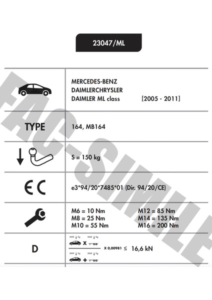 Yatay Söktak Mercedes ml (2005-2011)