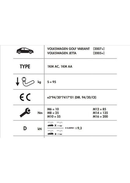 Dikey Söktak Volkswagen Golf - Jetta modelleri