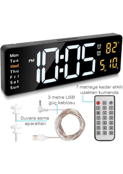 Kumandalı Büyük Hd LED Ekranlı Termometreli Tarih ve Alarmlı Dijital Masa Duvar Saati Turuncu fırsatları